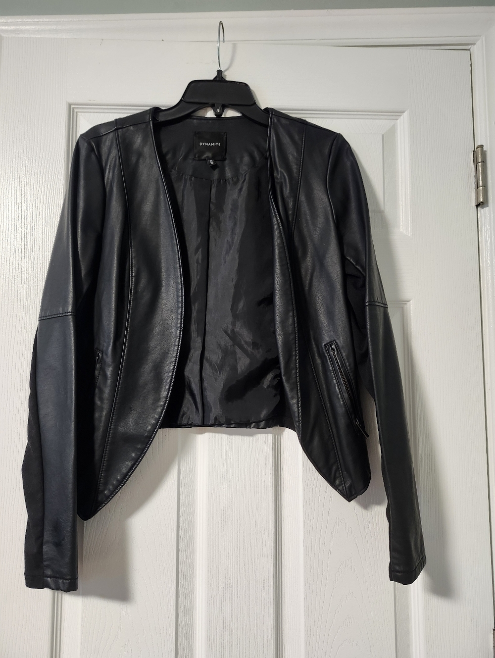 DYNAMITE Black Faux Leather Open-Front Jacket SIZE M